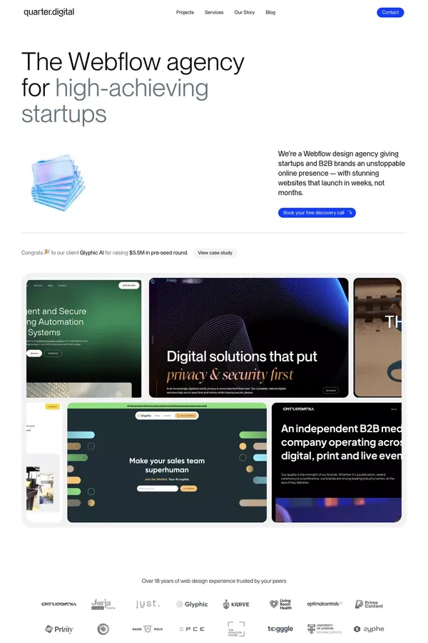 Quarter Digital | Webflow Web Design Agency UK - Portfolio design inspiration