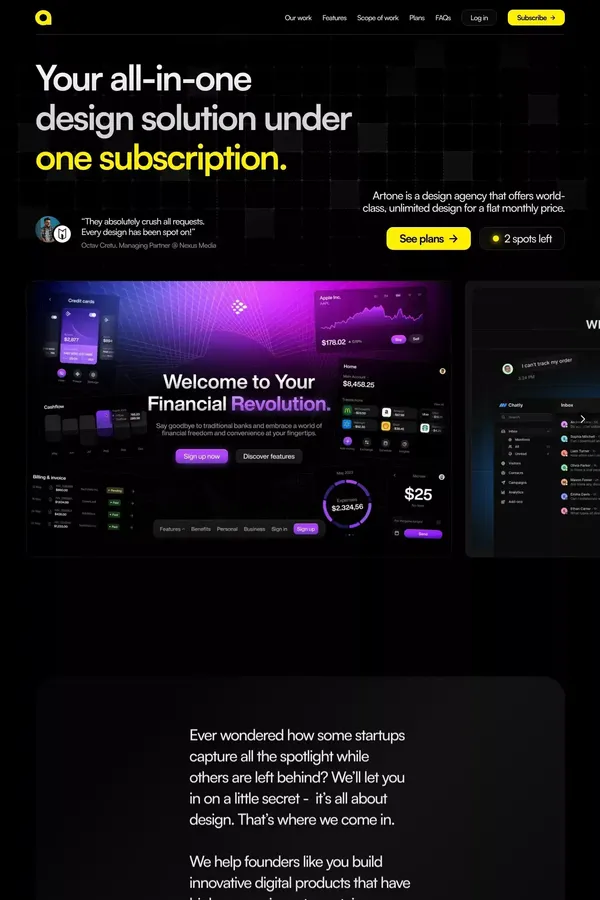 Artone Studio - Design with a Subscription Twist - website design inspiration