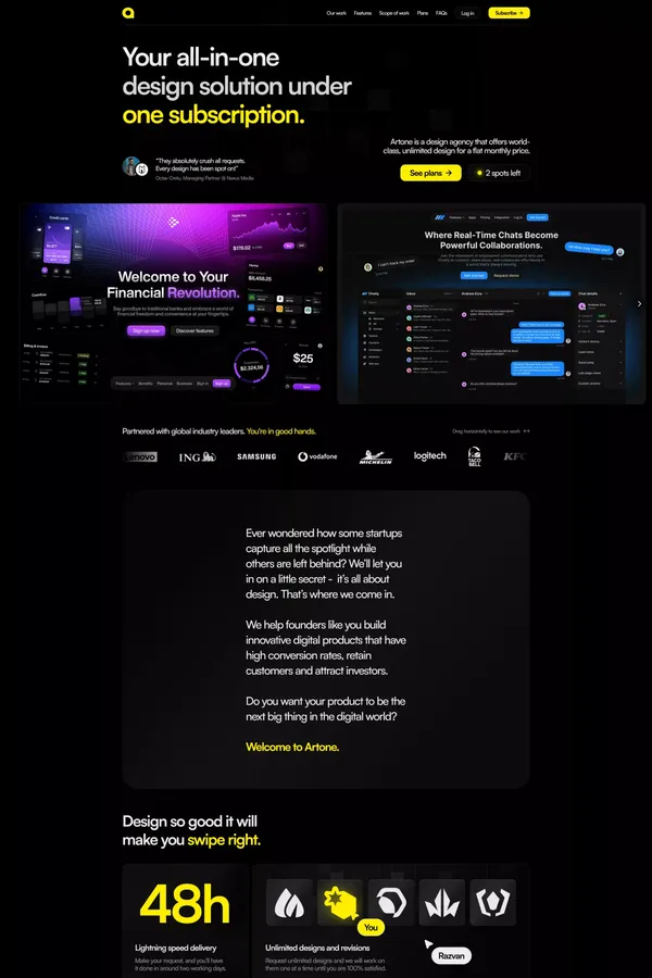 Artone Studio - Design with a Subscription Twist - Landing design inspiration