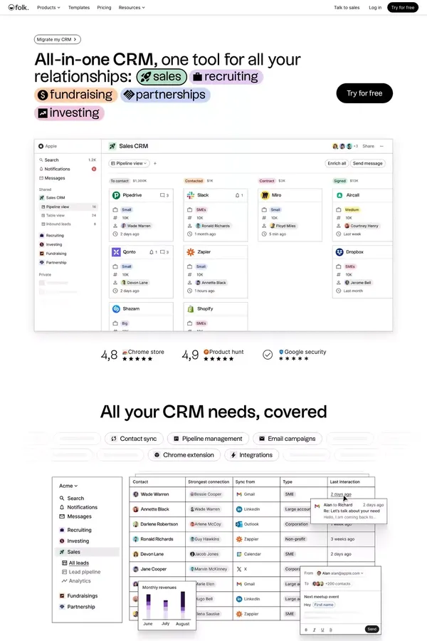 folk - the All-in-one CRM - Landing design inspiration