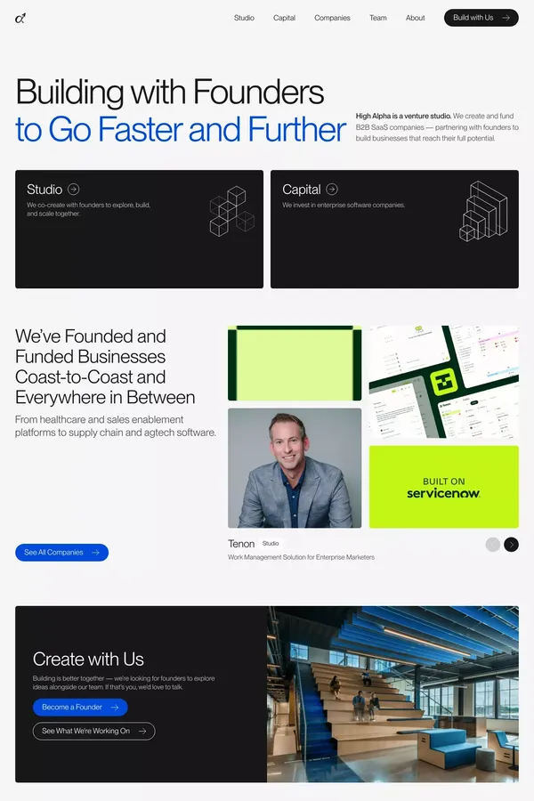 High Alpha | A B2B SaaS Venture Studio - Landing design inspiration