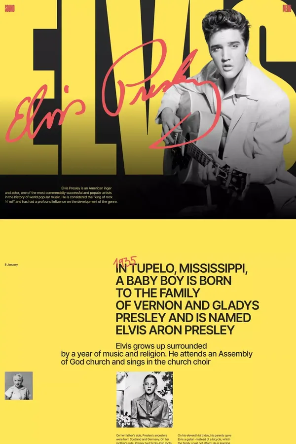 Elvis Presley - Landing design inspiration
