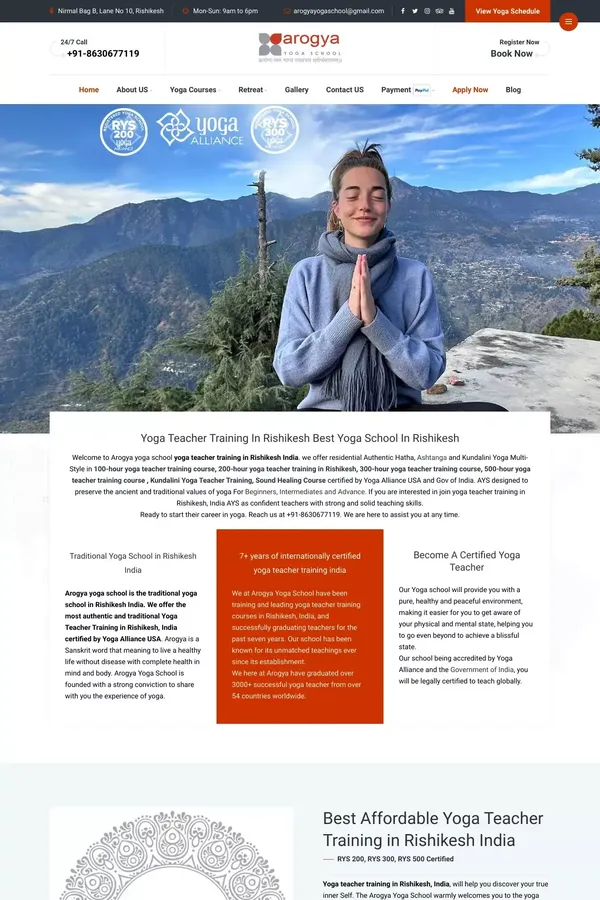The yoga teacher training in Rishikesh yoga school in Rishikesh - website design inspiration
