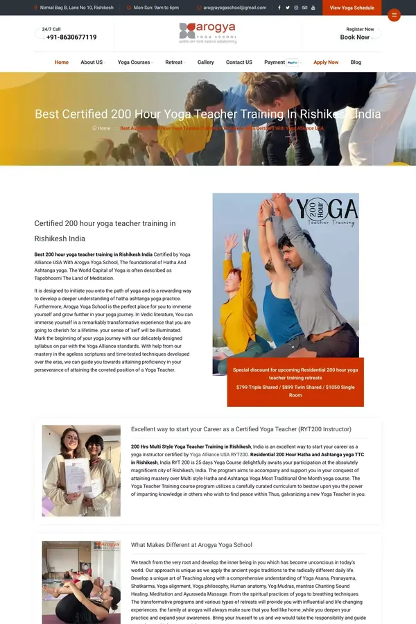 Best Certified 200 hour yoga teacher training in Rishikesh India - website design inspiration