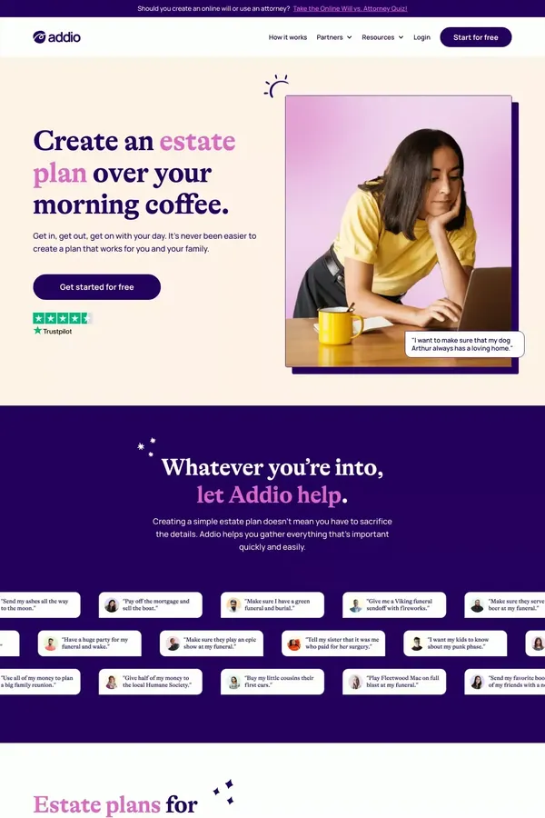 Addio | End-of-Life Planning for Families - Landing design inspiration