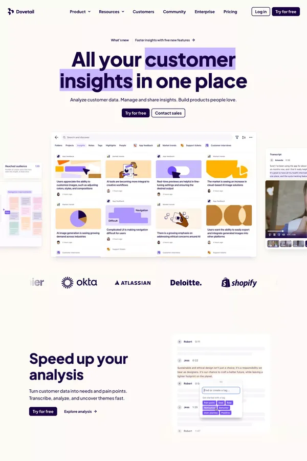 Customer Insights Hub — Dovetail - Landing design inspiration