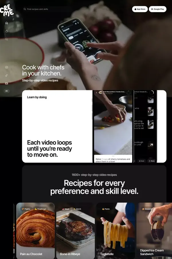 CREME: Step-by-Step Video Recipes - Landing design inspiration