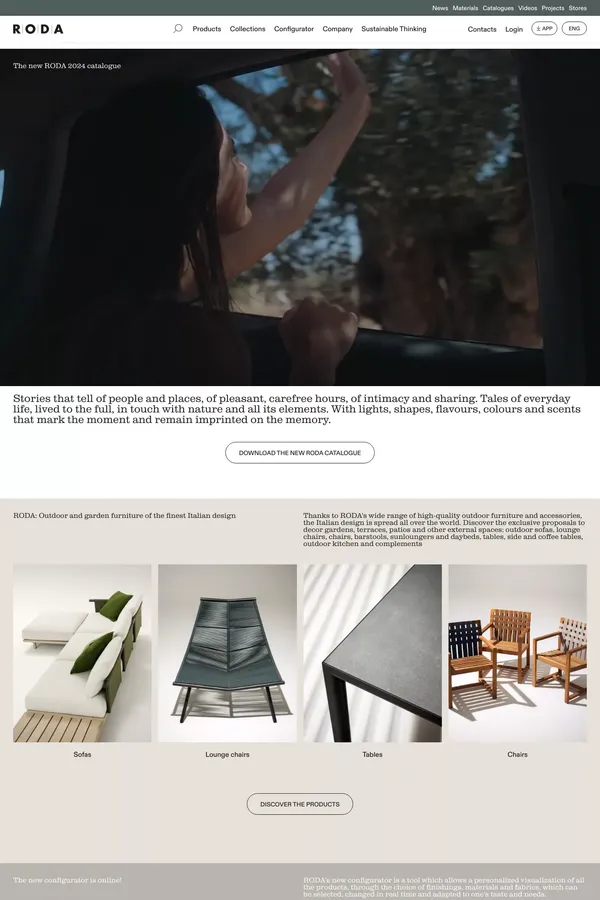 RODA: Möbel und Einrichtungsgegenstände für den Außenbereich im italienischen Design - Ecommerce design inspiration