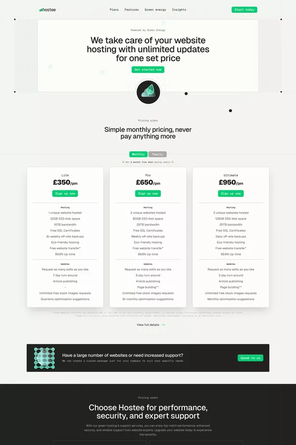 Eco-Friendly Web Hosting | Hostee - Powered by Green Energy - Landing design inspiration