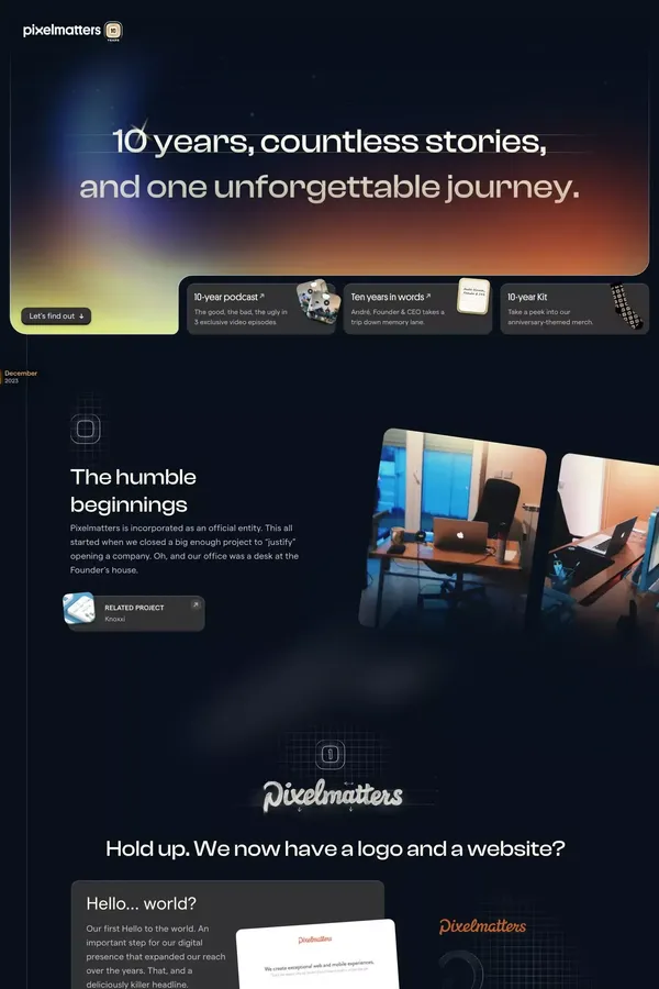 Pixelmatters | Decade in review - website design inspiration