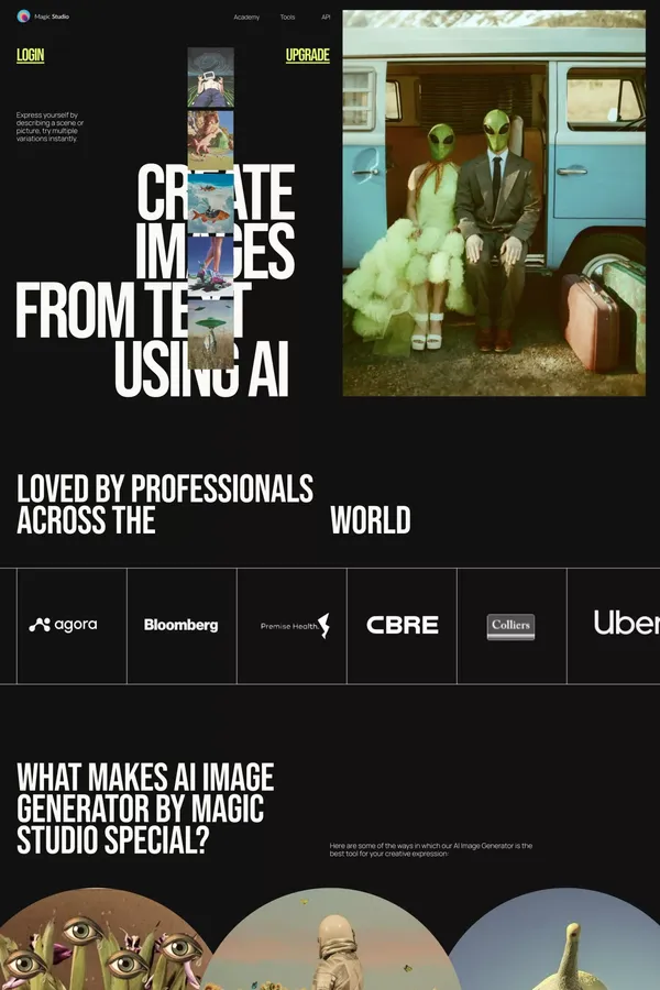 Create images from text using AI - Landing design inspiration