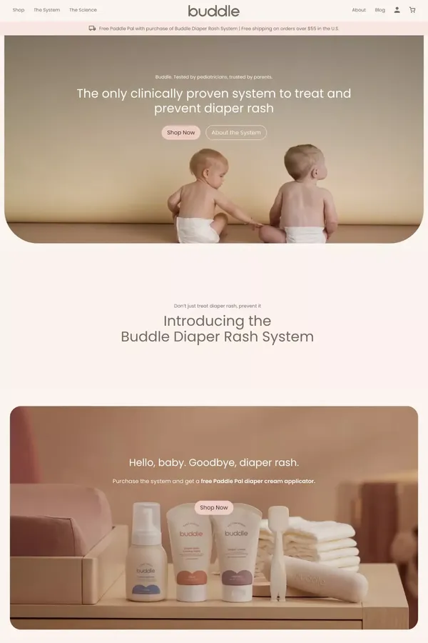 Buddle Skincare | The Clinically Proven Diaper Rash System - Ecommerce design inspiration