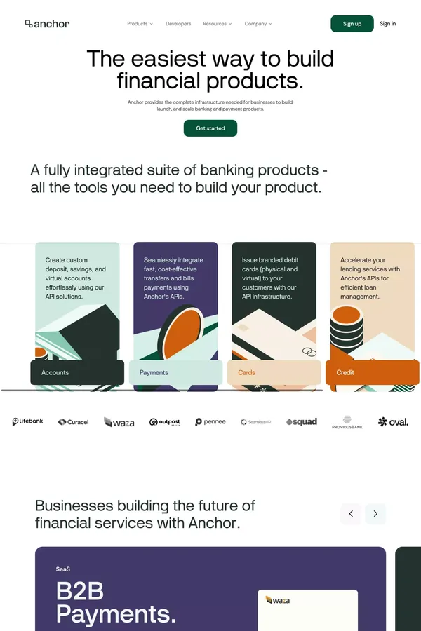 Anchor | The Easiest Way to Build Financial Products - Landing design inspiration
