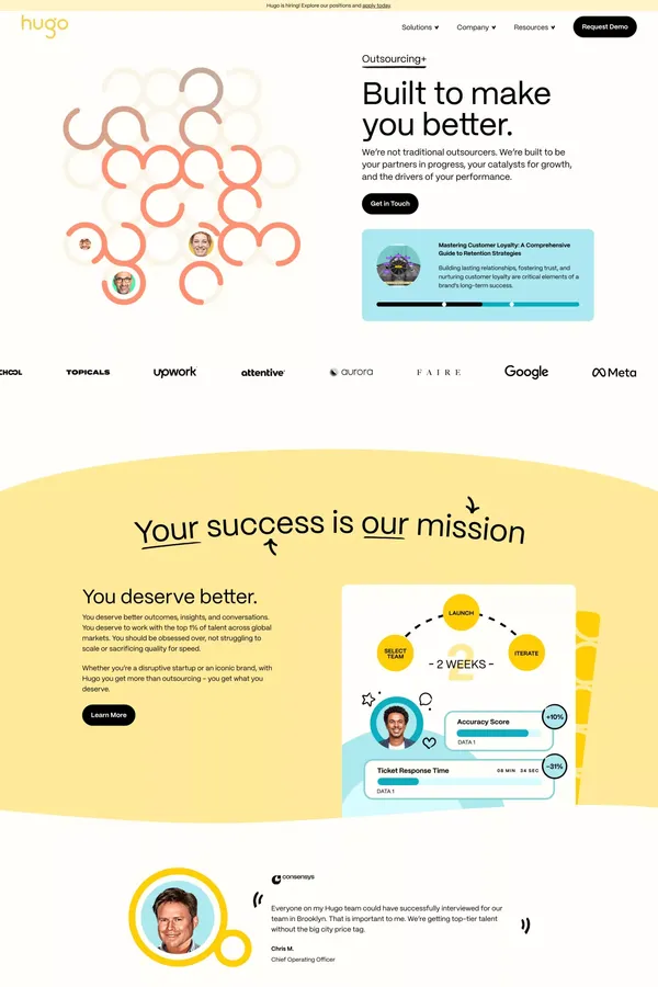 Hugo: Grow Faster with Outsourcing Excellence - Landing design inspiration