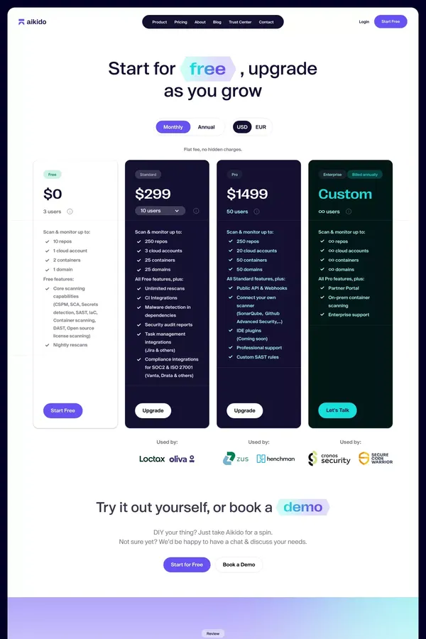 Pricing - Aikido Security - Pricing design inspiration
