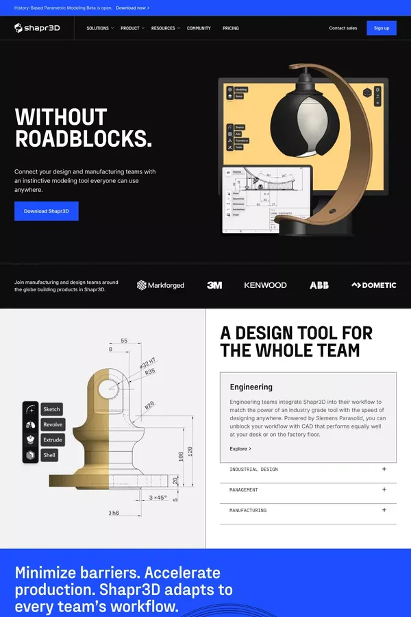 Shapr3D | CAD: Design to Manufacturing | Windows, Mac, iPad - Landing design inspiration