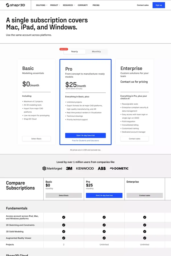 Shapr3D Pricing - Pricing design inspiration