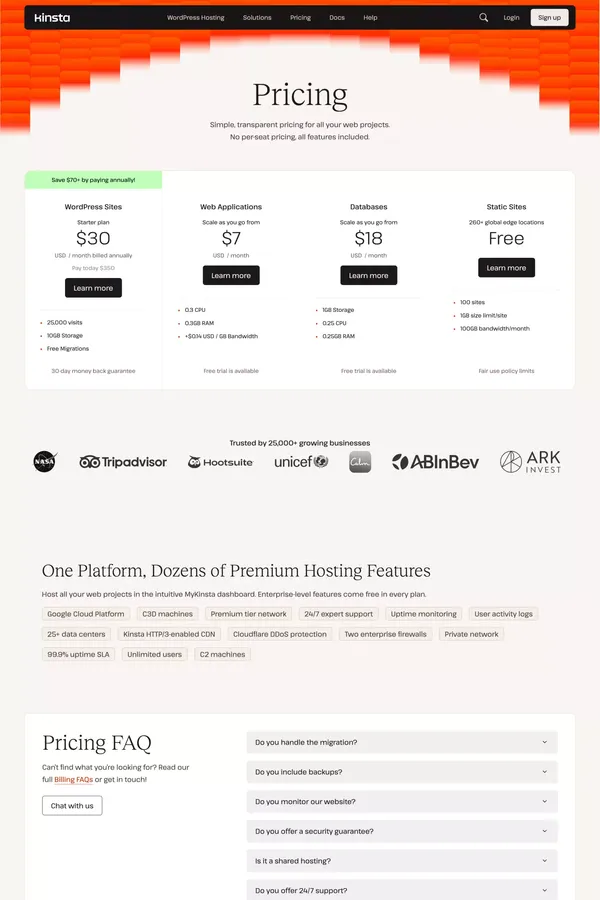 Pricing - Kinsta® - Pricing design inspiration