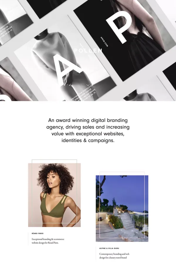 Pollenlondon | We're an award winning digital and branding agency, driving sales and increasing brand value through intelligent, well executed design. - Portfolio design inspiration