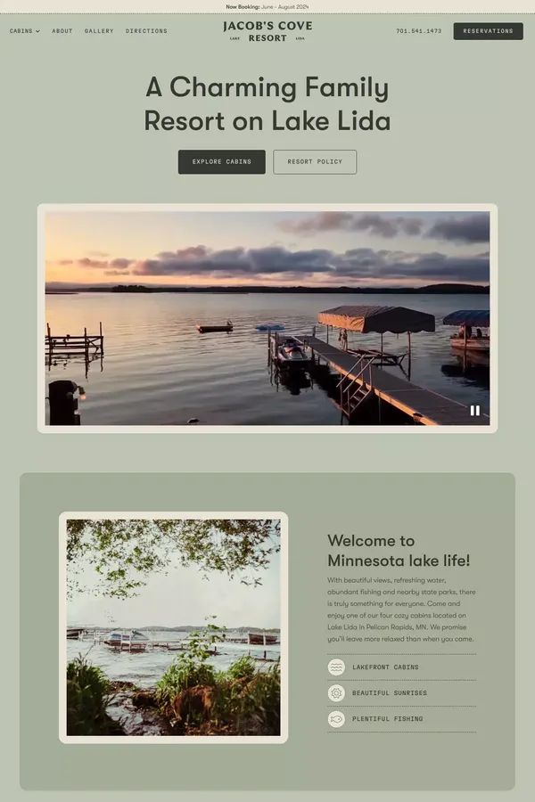 Jacob's Cove Resort | Lake Lida Minnesota - Ecommerce design inspiration