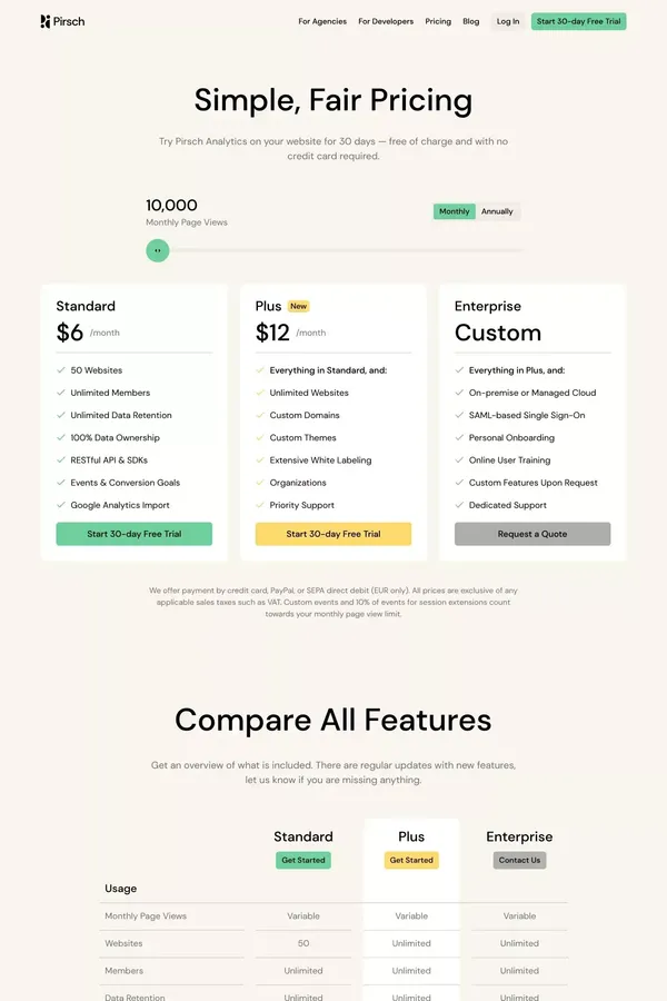 Pricing - Pirsch Analytics - Pricing design inspiration