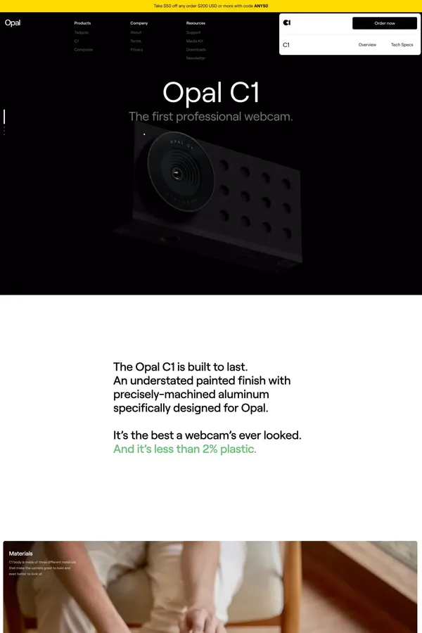Opal C1 — The first professional camera - Landing design inspiration