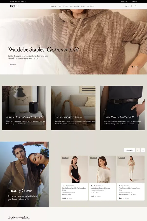 Italic | Luxury without labels. - Ecommerce design inspiration