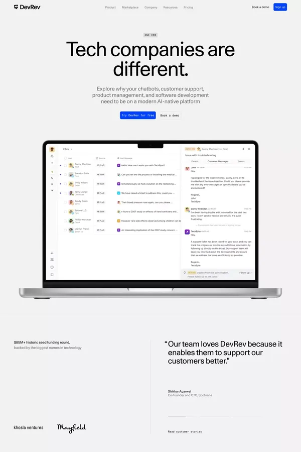 DevRev OneCRM - Landing design inspiration