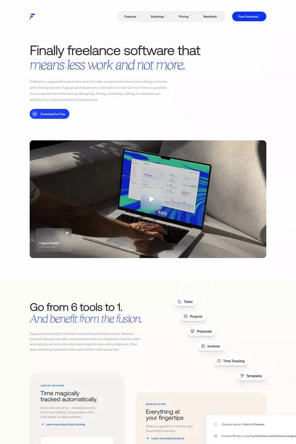 Fugoya - Polished productivity software for for freelance professionals. - Landing design inspiration
