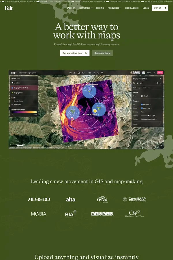 Felt - The best way to work with maps on the internet - Landing design inspiration
