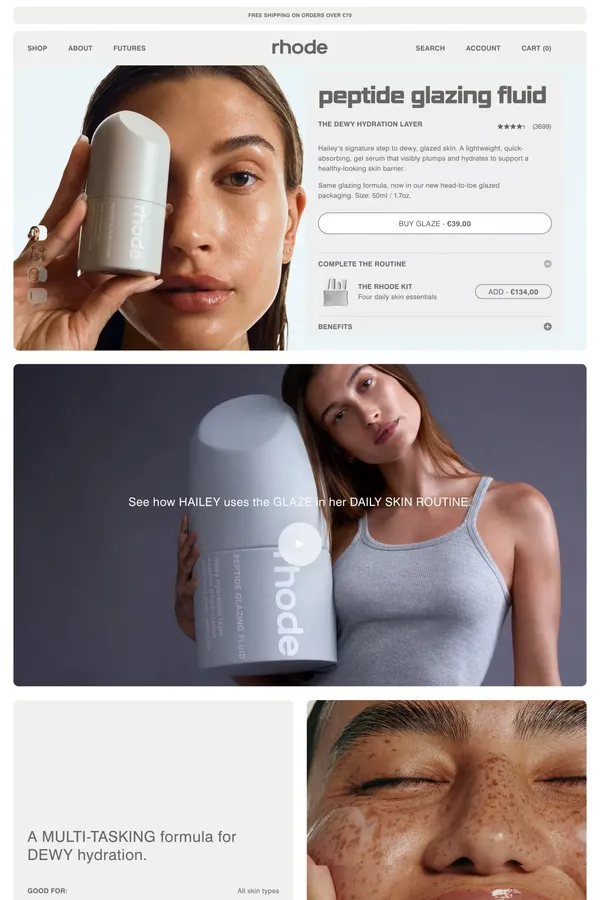 peptide glazing fluid | rhode skin - Product page design inspiration