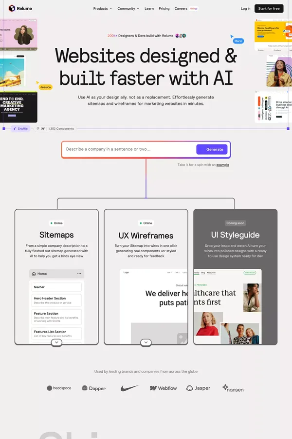 Relume — Websites designed & built faster with AI | AI website builder - Landing design inspiration