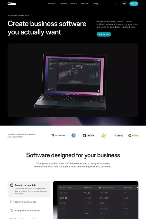No-Code App Builder: Create Custom, AI-Powered Apps | Glide - Landing design inspiration