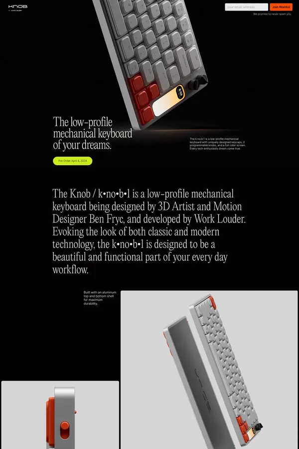 KNOB / k.no.b.1 / Low Profile Mechanical Keyboard - Landing design inspiration
