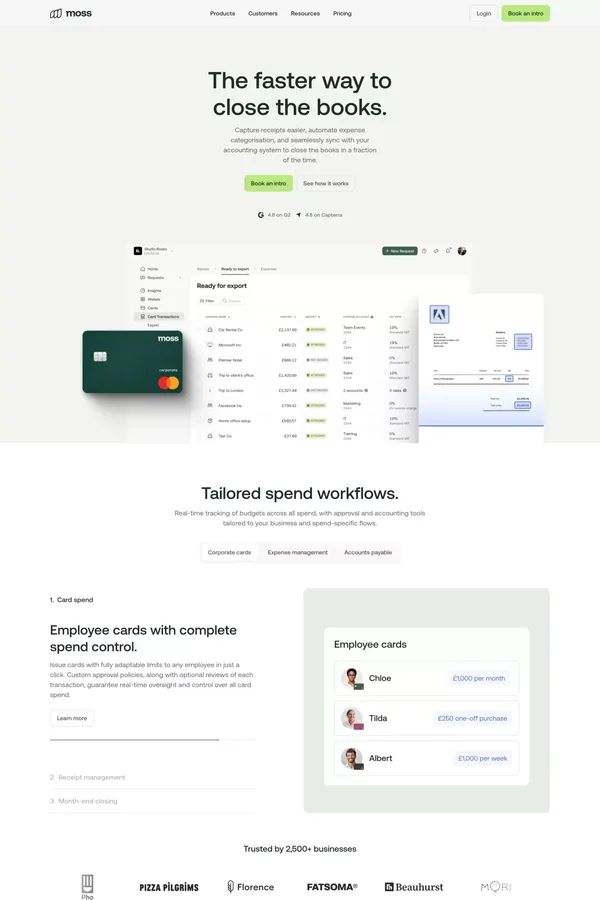Moss: Spend smarter. - Landing design inspiration