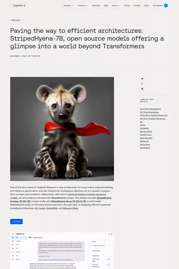 Paving the way to efficient architectures:  StripedHyena-7B, open source models offering a glimpse into a world beyond Transformers - Blog Post design inspiration