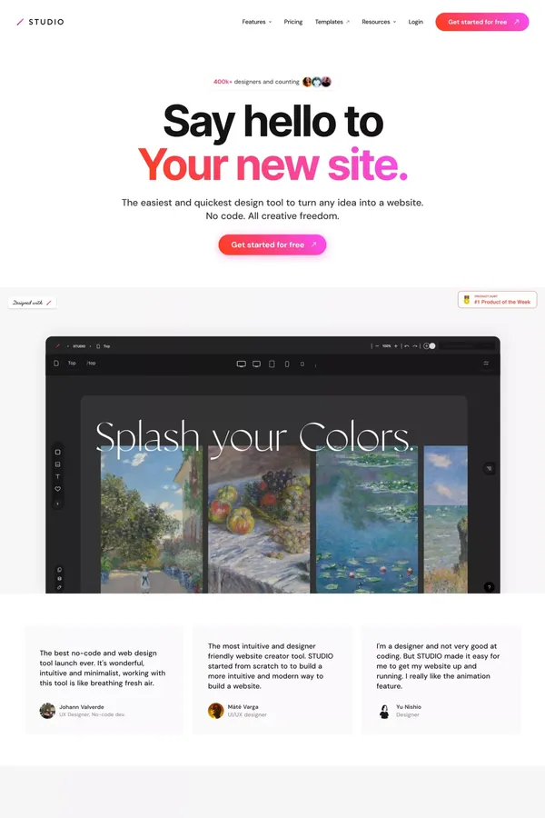 STUDIO | Say hello to your new site. - Landing design inspiration