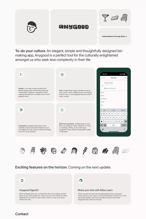 Anygood - A New To-Do App To Catalogue Your Culture. - Landing design inspiration