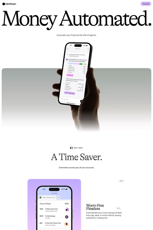 Money Automated - Parthean - Landing design inspiration