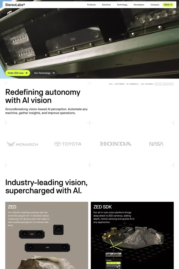 Stereolabs | AI perception for automation - Landing design inspiration