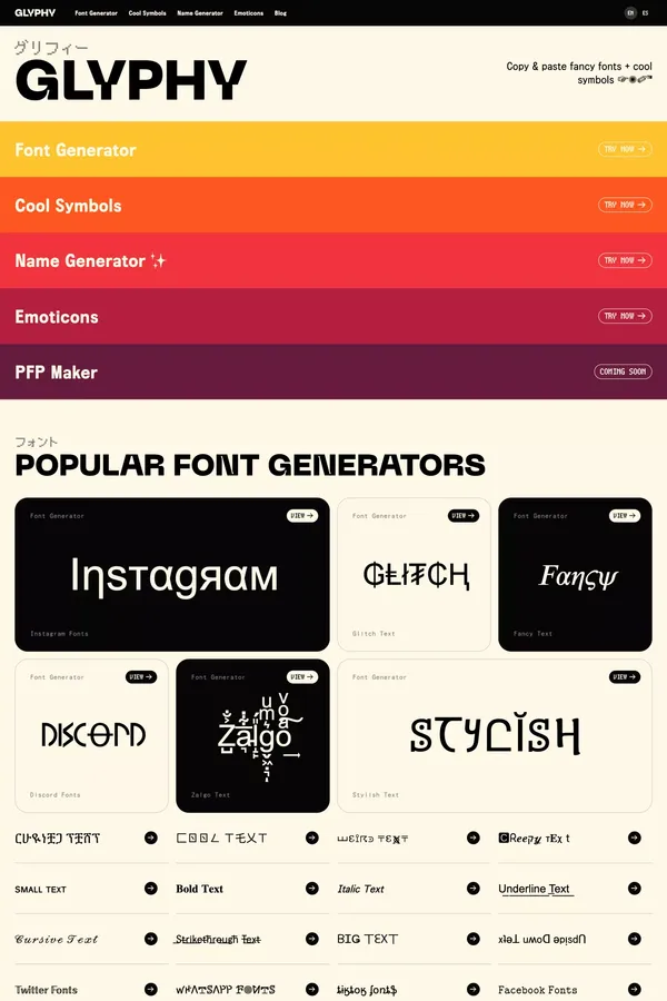 Glyphy → Copy & paste fancy fonts + cool symbols ☞✺✐™