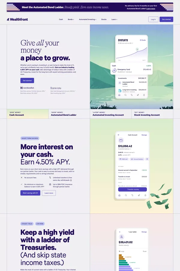 Give all your money a place to grow | Wealthfront - Landing design inspiration