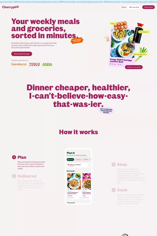 Plan & shop meals instantly at supermarket prices - Landing design inspiration