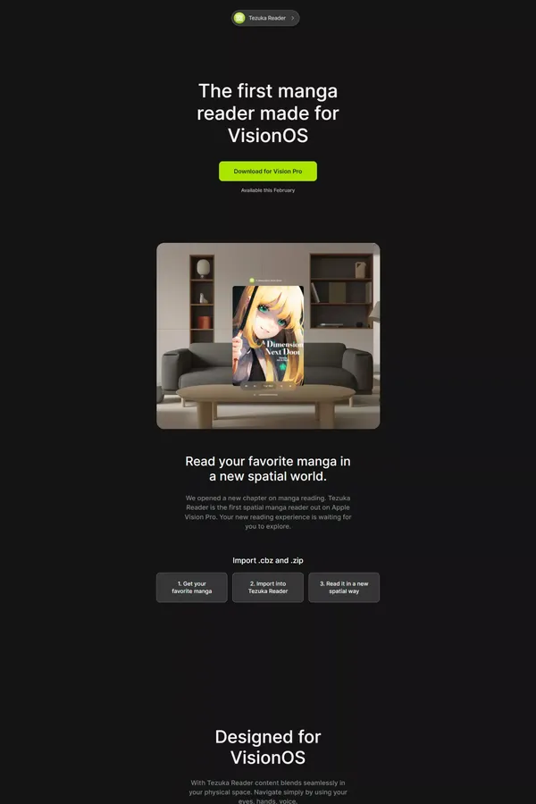 Tezuka Reader - The first manga reader for VisionOS - Landing design inspiration