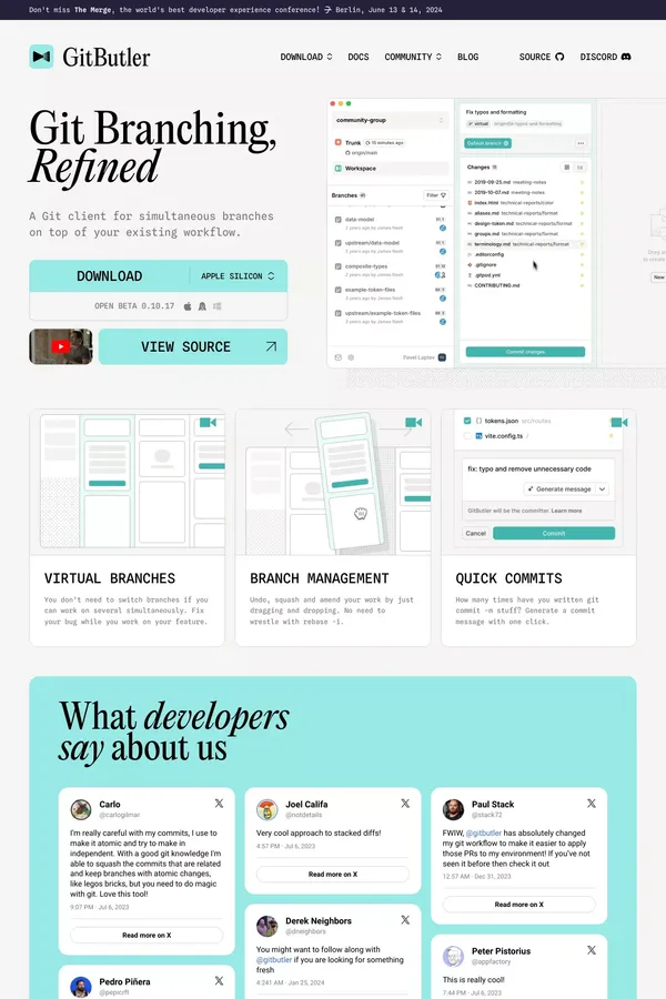GitButler | Git Branching, Refined - Landing design inspiration