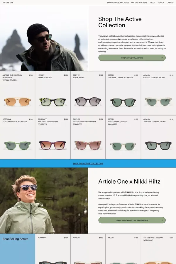 Article One Eyewear - Ecommerce design inspiration