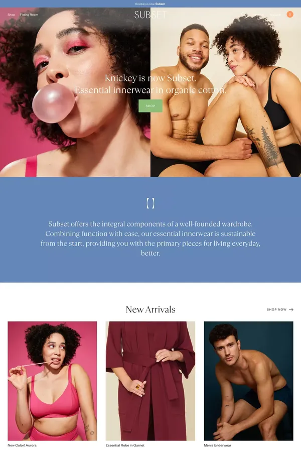 Subset: Essential Innerwear, Underwear, Bras, Lounge in Organic Cotton - Ecommerce design inspiration
