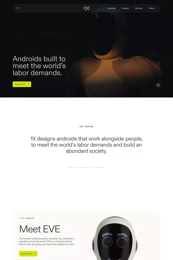 1X Technologies | Androids Built to Benefit Society - Landing design inspiration
