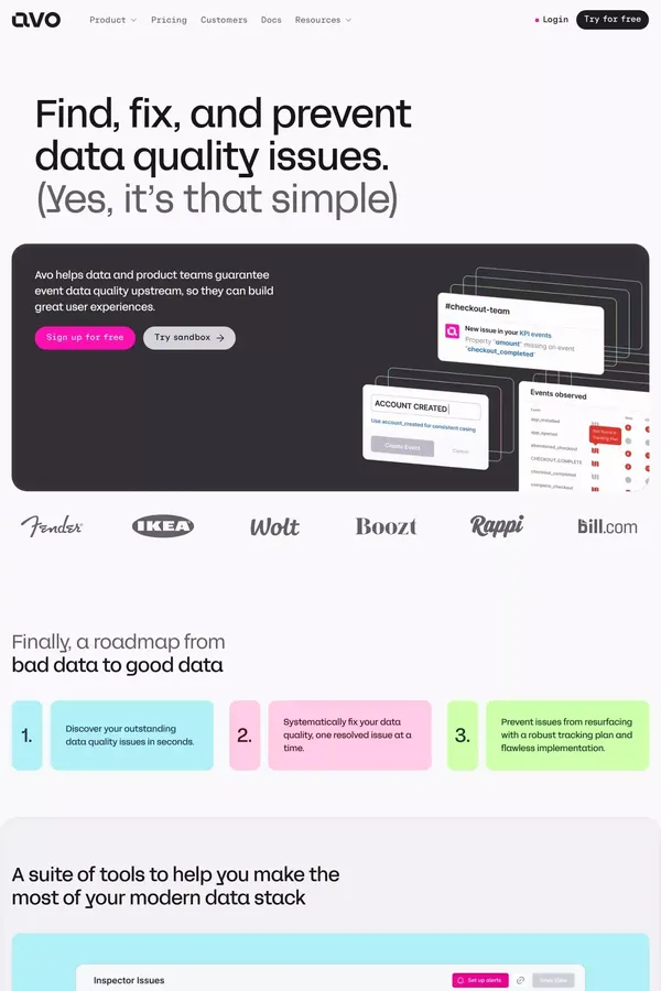 Avo: Find, fix and prevent data quality issues - Landing design inspiration