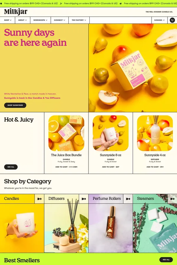 Amazingly Scented Soy Candles - Official shop | Milk Jar Candle Co. - Ecommerce design inspiration